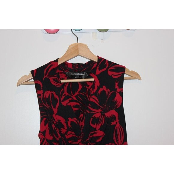 Norma Kamali Sleeveless Floral Wrap Dress Black & Red Size S - Picture 5 of 9